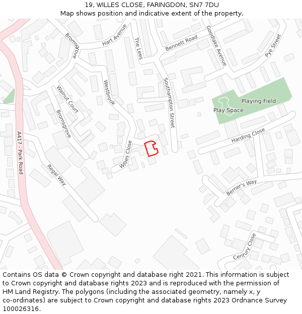 19, WILLES CLOSE, FARINGDON, SN7 7DU: Location map and indicative extent of plot