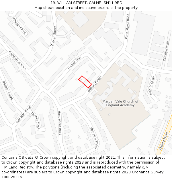 19, WILLIAM STREET, CALNE, SN11 9BD: Location map and indicative extent of plot
