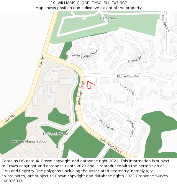 19, WILLIAMS CLOSE, DAWLISH, EX7 9SP: Location map and indicative extent of plot