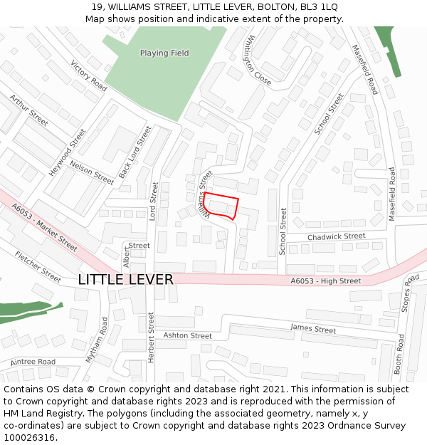 19, WILLIAMS STREET, LITTLE LEVER, BOLTON, BL3 1LQ: Location map and indicative extent of plot