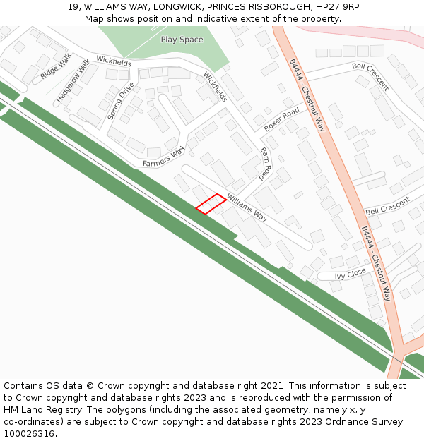 19, WILLIAMS WAY, LONGWICK, PRINCES RISBOROUGH, HP27 9RP: Location map and indicative extent of plot