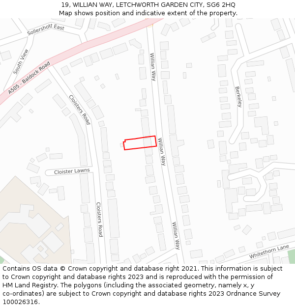 19, WILLIAN WAY, LETCHWORTH GARDEN CITY, SG6 2HQ: Location map and indicative extent of plot