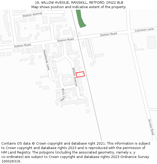 19, WILLOW AVENUE, RANSKILL, RETFORD, DN22 8LB: Location map and indicative extent of plot