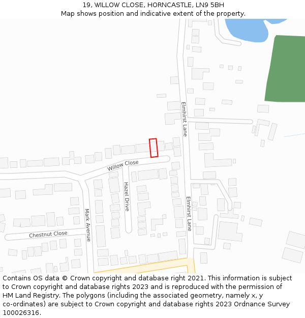 19, WILLOW CLOSE, HORNCASTLE, LN9 5BH: Location map and indicative extent of plot