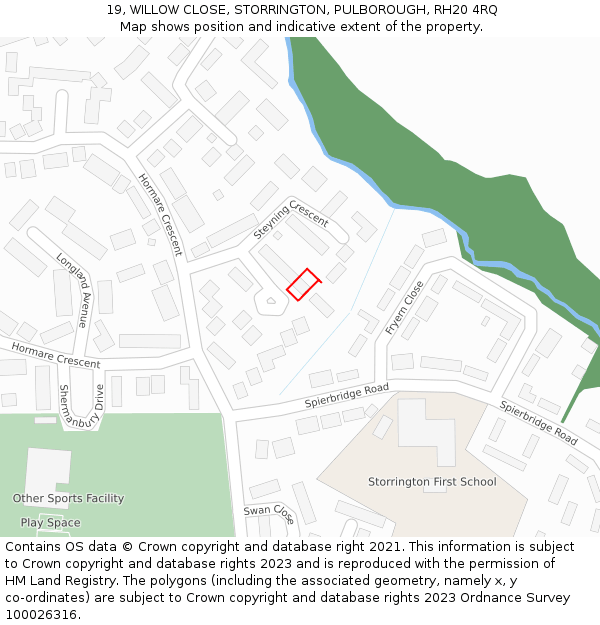 19, WILLOW CLOSE, STORRINGTON, PULBOROUGH, RH20 4RQ: Location map and indicative extent of plot