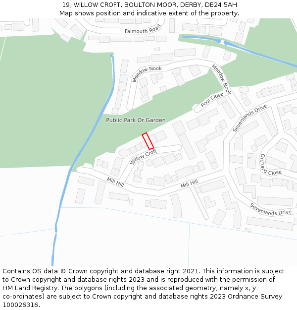 19, WILLOW CROFT, BOULTON MOOR, DERBY, DE24 5AH: Location map and indicative extent of plot
