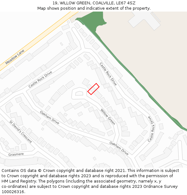 19, WILLOW GREEN, COALVILLE, LE67 4SZ: Location map and indicative extent of plot