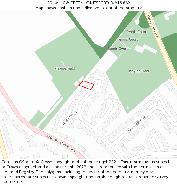 19, WILLOW GREEN, KNUTSFORD, WA16 6AX: Location map and indicative extent of plot