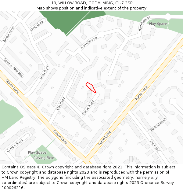 19, WILLOW ROAD, GODALMING, GU7 3SP: Location map and indicative extent of plot