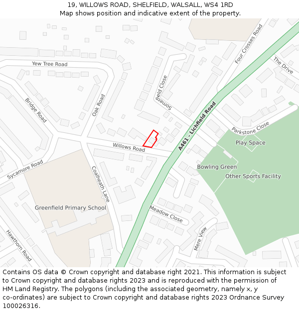 19, WILLOWS ROAD, SHELFIELD, WALSALL, WS4 1RD: Location map and indicative extent of plot