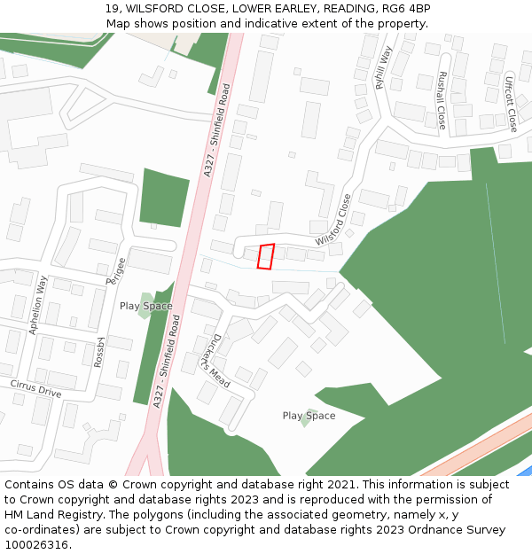 19, WILSFORD CLOSE, LOWER EARLEY, READING, RG6 4BP: Location map and indicative extent of plot