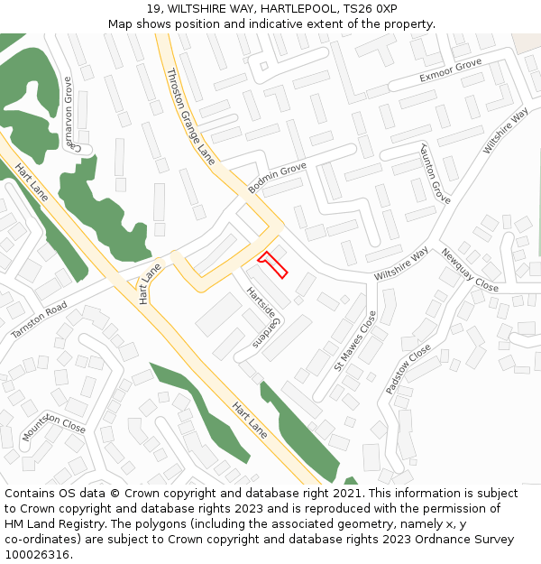 19, WILTSHIRE WAY, HARTLEPOOL, TS26 0XP: Location map and indicative extent of plot
