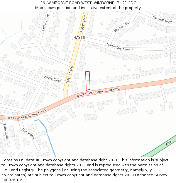 19, WIMBORNE ROAD WEST, WIMBORNE, BH21 2DG: Location map and indicative extent of plot