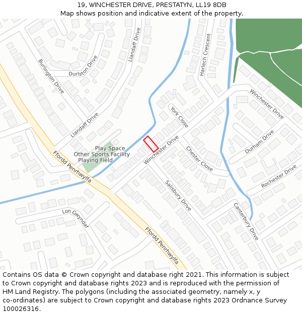 19, WINCHESTER DRIVE, PRESTATYN, LL19 8DB: Location map and indicative extent of plot