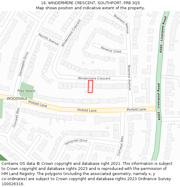 19, WINDERMERE CRESCENT, SOUTHPORT, PR8 3QS: Location map and indicative extent of plot