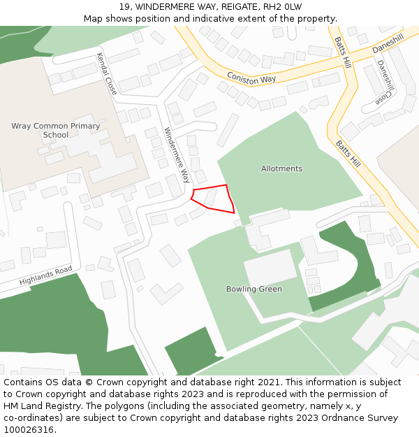 19, WINDERMERE WAY, REIGATE, RH2 0LW: Location map and indicative extent of plot