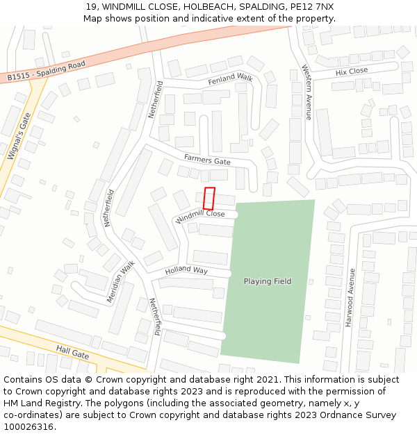 19, WINDMILL CLOSE, HOLBEACH, SPALDING, PE12 7NX: Location map and indicative extent of plot