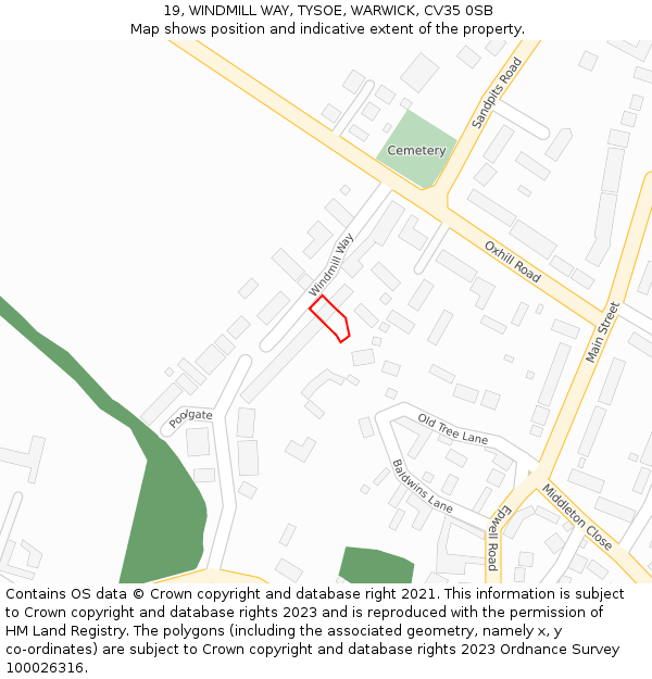 19, WINDMILL WAY, TYSOE, WARWICK, CV35 0SB: Location map and indicative extent of plot