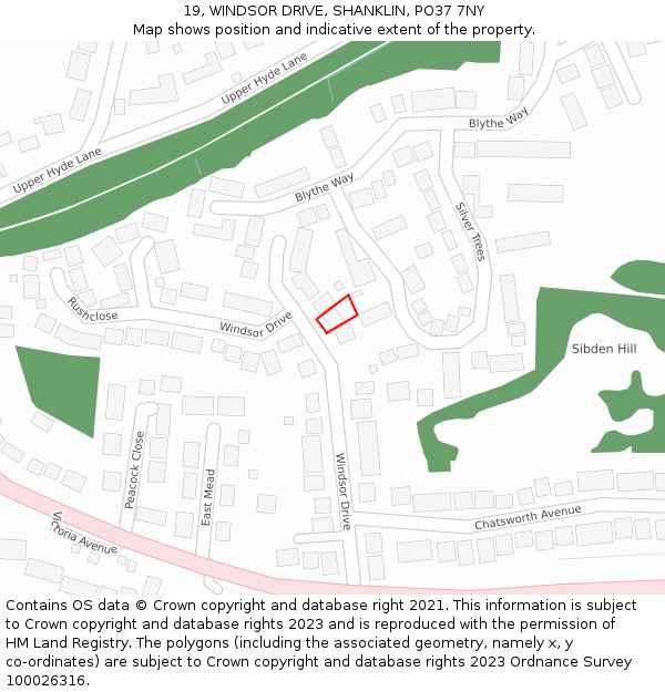 19, WINDSOR DRIVE, SHANKLIN, PO37 7NY: Location map and indicative extent of plot