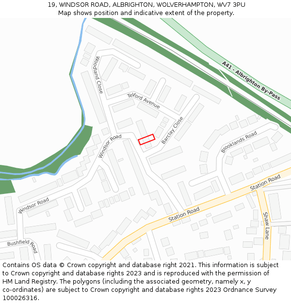 19, WINDSOR ROAD, ALBRIGHTON, WOLVERHAMPTON, WV7 3PU: Location map and indicative extent of plot