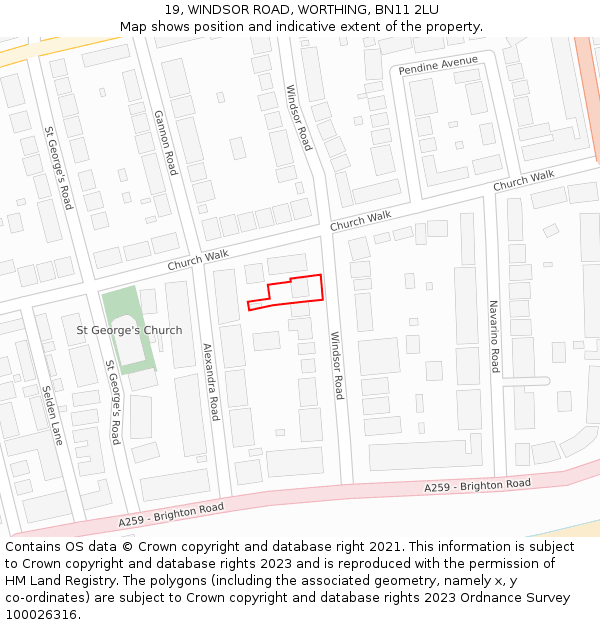 19, WINDSOR ROAD, WORTHING, BN11 2LU: Location map and indicative extent of plot