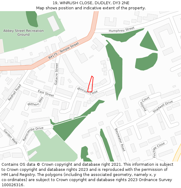 19, WINRUSH CLOSE, DUDLEY, DY3 2NE: Location map and indicative extent of plot