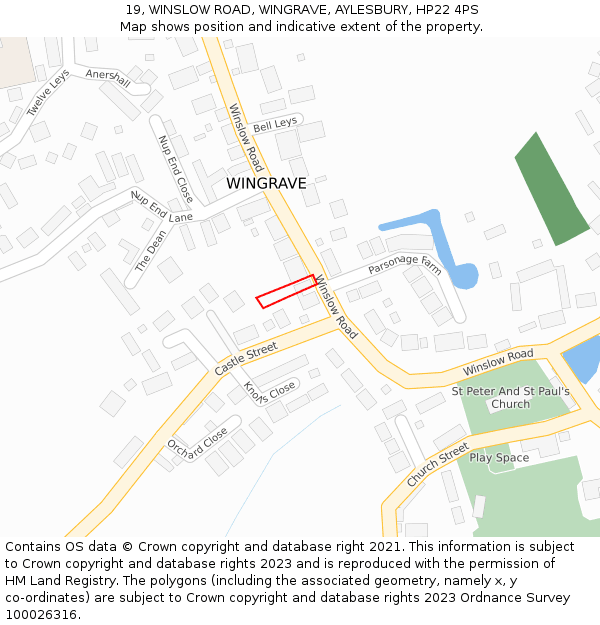 19, WINSLOW ROAD, WINGRAVE, AYLESBURY, HP22 4PS: Location map and indicative extent of plot