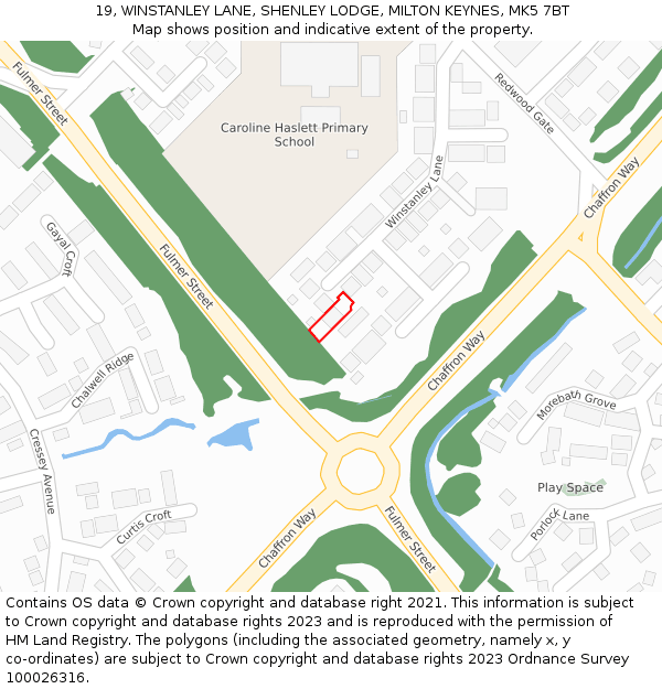 19, WINSTANLEY LANE, SHENLEY LODGE, MILTON KEYNES, MK5 7BT: Location map and indicative extent of plot