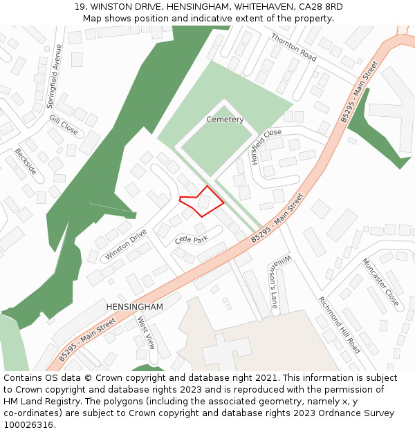 19, WINSTON DRIVE, HENSINGHAM, WHITEHAVEN, CA28 8RD: Location map and indicative extent of plot