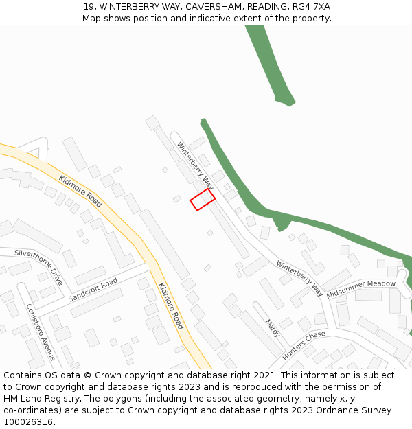 19, WINTERBERRY WAY, CAVERSHAM, READING, RG4 7XA: Location map and indicative extent of plot