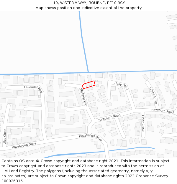 19, WISTERIA WAY, BOURNE, PE10 9SY: Location map and indicative extent of plot