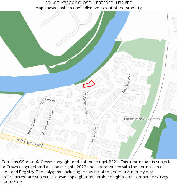 19, WITHYBROOK CLOSE, HEREFORD, HR2 6RD: Location map and indicative extent of plot