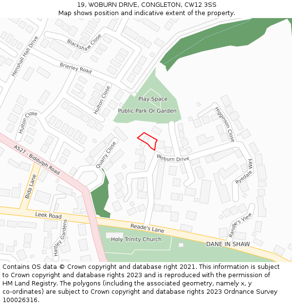 19, WOBURN DRIVE, CONGLETON, CW12 3SS: Location map and indicative extent of plot