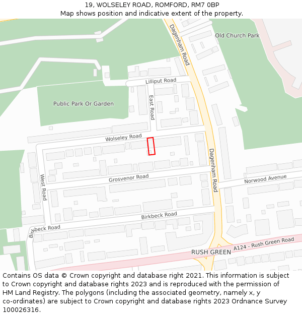 19, WOLSELEY ROAD, ROMFORD, RM7 0BP: Location map and indicative extent of plot