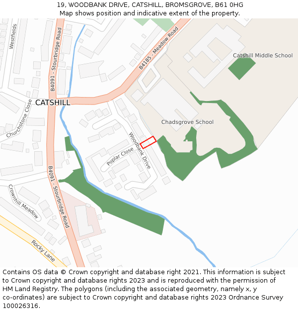 19, WOODBANK DRIVE, CATSHILL, BROMSGROVE, B61 0HG: Location map and indicative extent of plot