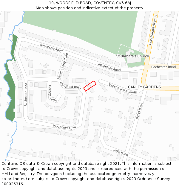 19, WOODFIELD ROAD, COVENTRY, CV5 6AJ: Location map and indicative extent of plot