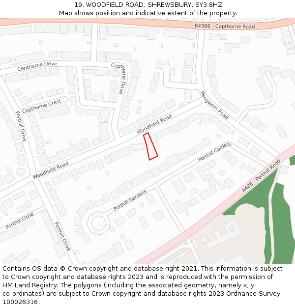 19, WOODFIELD ROAD, SHREWSBURY, SY3 8HZ: Location map and indicative extent of plot