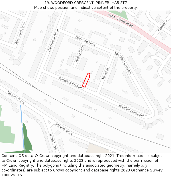 19, WOODFORD CRESCENT, PINNER, HA5 3TZ: Location map and indicative extent of plot