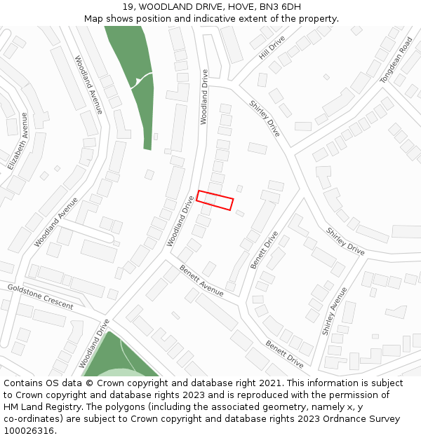 19, WOODLAND DRIVE, HOVE, BN3 6DH: Location map and indicative extent of plot