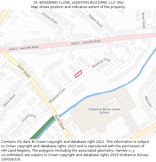 19, WOODMAN CLOSE, LEIGHTON BUZZARD, LU7 3NU: Location map and indicative extent of plot