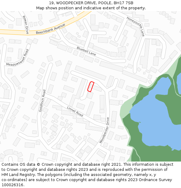 19, WOODPECKER DRIVE, POOLE, BH17 7SB: Location map and indicative extent of plot