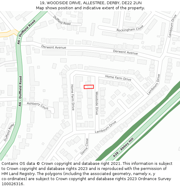 19, WOODSIDE DRIVE, ALLESTREE, DERBY, DE22 2UN: Location map and indicative extent of plot