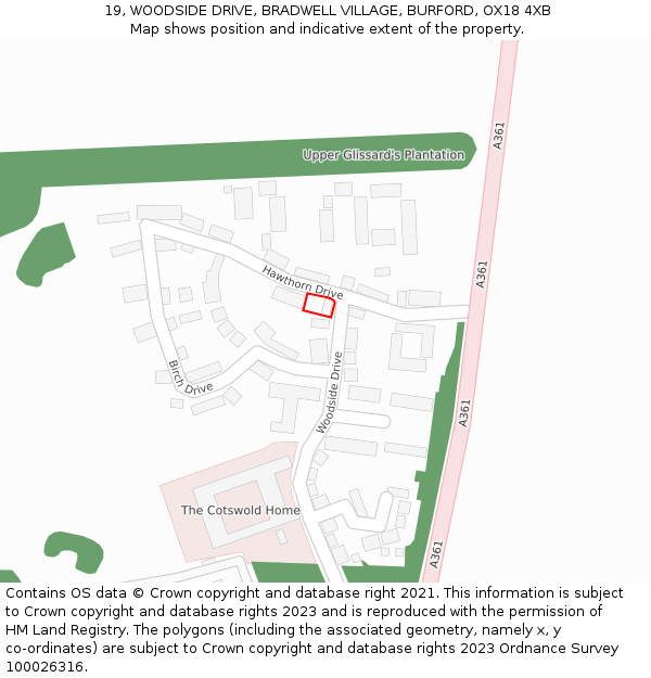 19, WOODSIDE DRIVE, BRADWELL VILLAGE, BURFORD, OX18 4XB: Location map and indicative extent of plot