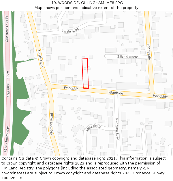 19, WOODSIDE, GILLINGHAM, ME8 0PG: Location map and indicative extent of plot