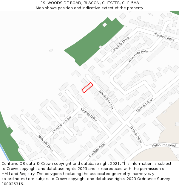 19, WOODSIDE ROAD, BLACON, CHESTER, CH1 5AA: Location map and indicative extent of plot