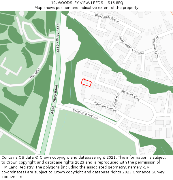 19, WOODSLEY VIEW, LEEDS, LS16 8FQ: Location map and indicative extent of plot