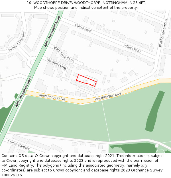 19, WOODTHORPE DRIVE, WOODTHORPE, NOTTINGHAM, NG5 4FT: Location map and indicative extent of plot