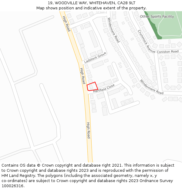 19, WOODVILLE WAY, WHITEHAVEN, CA28 9LT: Location map and indicative extent of plot