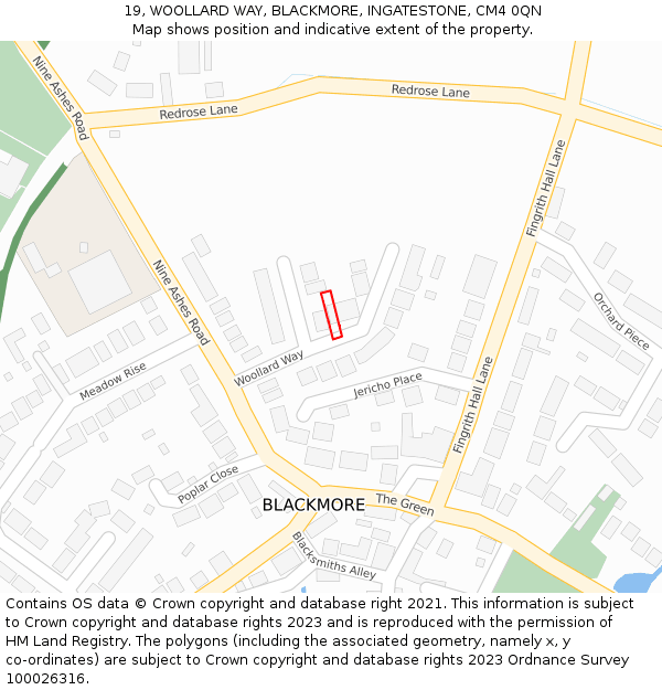 19, WOOLLARD WAY, BLACKMORE, INGATESTONE, CM4 0QN: Location map and indicative extent of plot