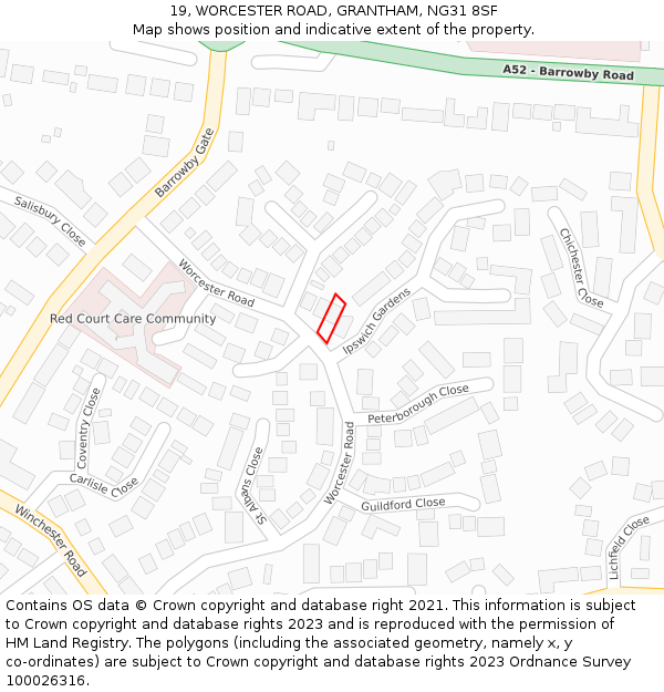 19, WORCESTER ROAD, GRANTHAM, NG31 8SF: Location map and indicative extent of plot